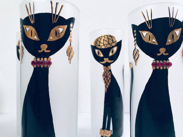 Maida Amour Hipster Siamese Cat Tall Collins Glasses (Set of 6)