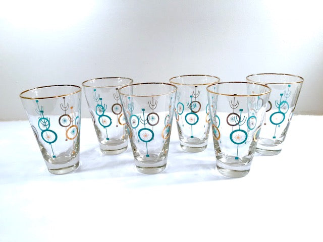Libbey Nordic Turquoise and 22-Karat Gold Glasses (Set of 6)