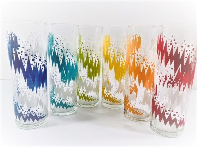 Libbey Retro Lightning Bolt Tall Collins Glasses (Set of 6)