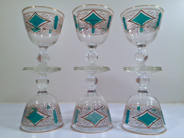 Libbey Mid-Century Emerald & 22-Karat Gold Cordial-Sorbet Glasses (Set of 6)