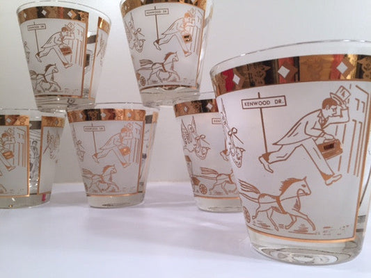 Mid-Century Birds and the Bees Double Old Fashion Glasses (Set of 6)