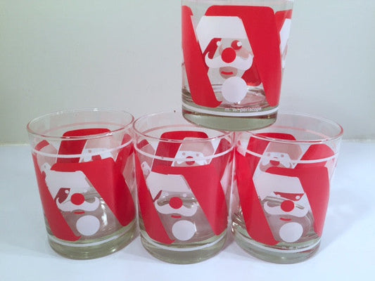 M.W. Periscope Mid-Century Mod Santa Double Old Fashion Glasses (Set of 4)