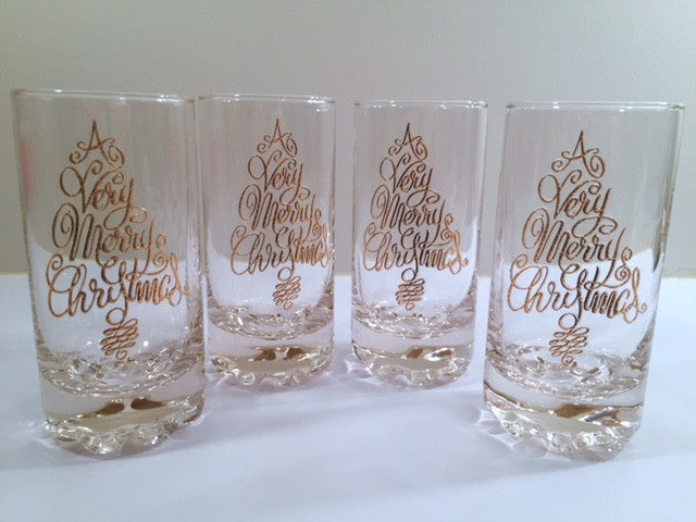 Mid-Century A Very Merry Christmas 22-Karat Gold Glasses (Set of 4)