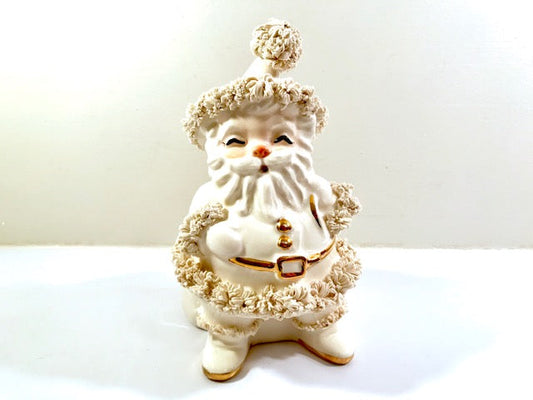 Napco White and Gold  Spaghetti Trimmed Santa