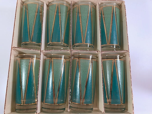 Libbey Partytime Blue and Green Atomic Peaks Cocktail Set (Set of 8 with Original Box)