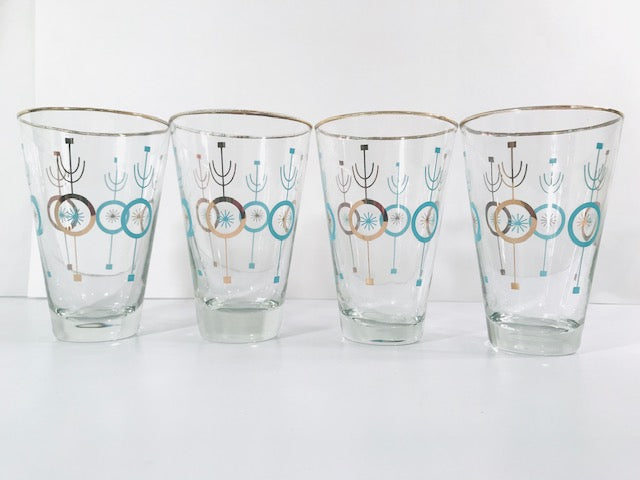 Libbey Nordic Turquoise and 22-Karat Gold Glasses (Set of 4)