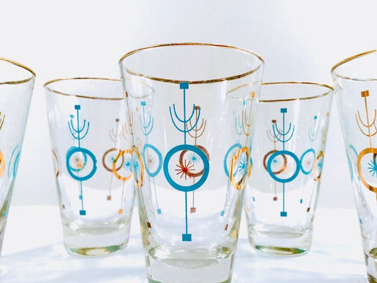 Libbey Nordic Turquoise and 22-Karat Gold Glasses (Set of 6)