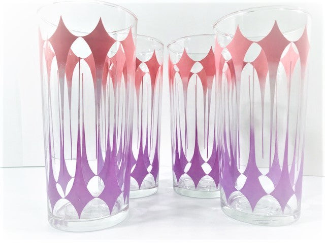Libbey Pink and Purple Elongated Diamond Highball Glasses (Set of 4)