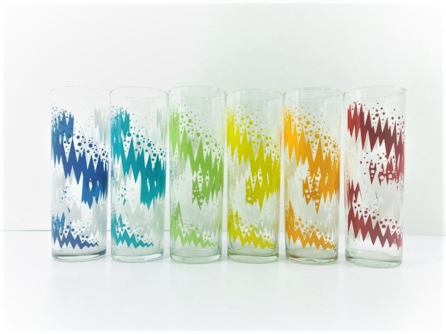 Libbey Retro Lightning Bolt Tall Collins Glasses (Set of 6)