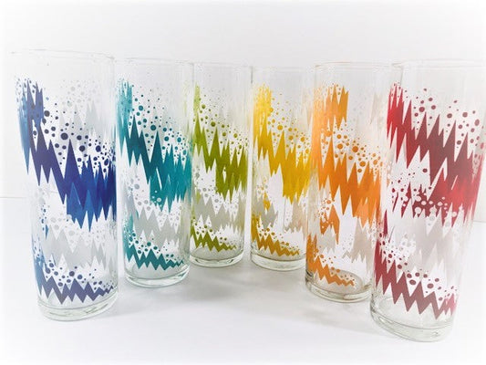 Libbey Retro Lightning Bolt Tall Collins Glasses (Set of 6)