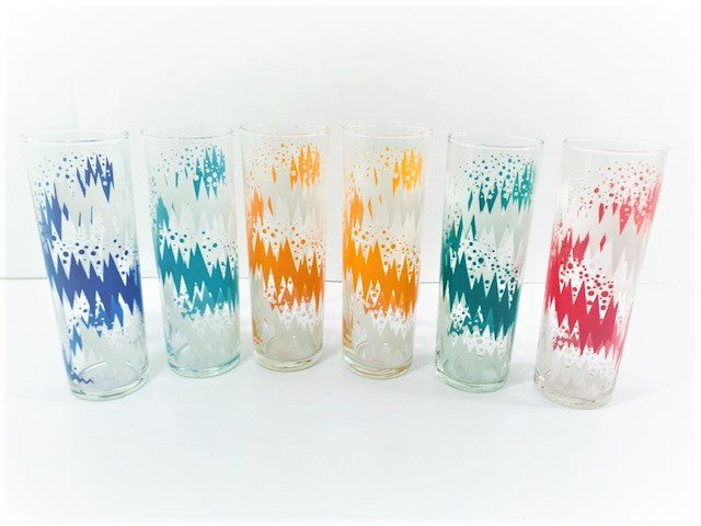 Libbey Retro Lightning Bolt Tall Collins Glasses (Set of 6)