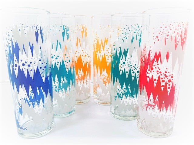 Libbey Retro Lightning Bolt Tall Collins Glasses (Set of 6)