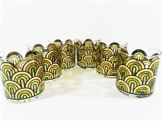 Retro Mod 22-Karat Gold and Green Arches Glasses (Set of 6)