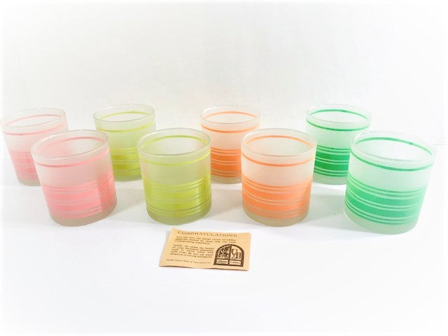 Libbey Mid-Century Frosted Retro Stripe Glasses (Set of 8)