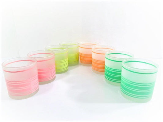 Libbey Mid-Century Frosted Retro Stripe Glasses (Set of 8)